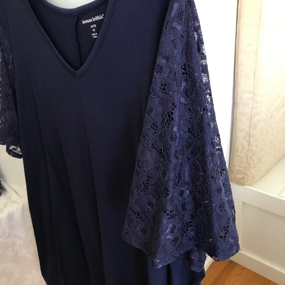 WOMAN WITHIN Lace Sleeve Tunic V-Neck Tee Shirt Women’s Plus Size 4X 34/36 - Picture 4 of 16